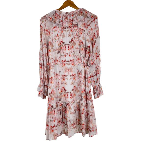 Allsaints NWT Ava Momo Floral Long Sleeve Ruffle Dress Size 2 Sheer Crinkle Pink - Picture 5 of 13